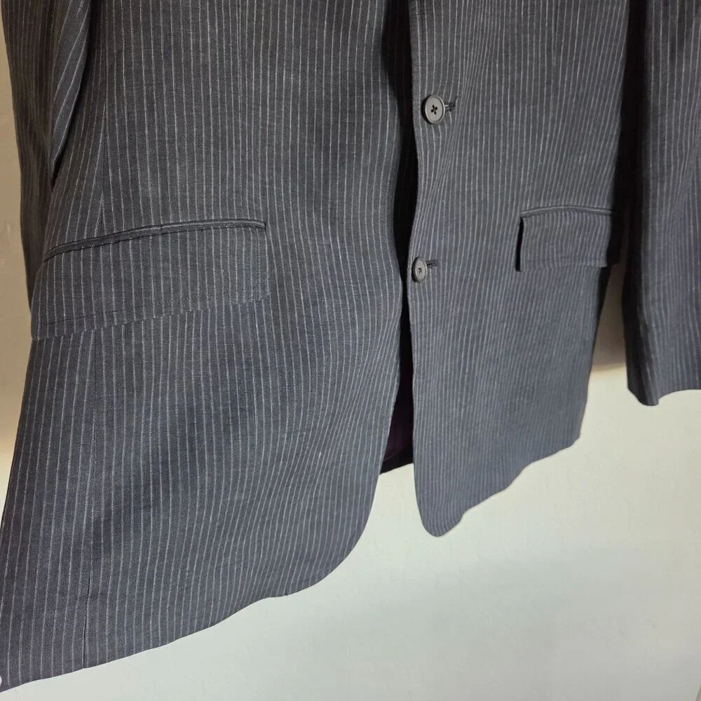 Banana Republic Vintage Y2K 100% Linen Pinstripe Blazer Black 44R Purple Lining